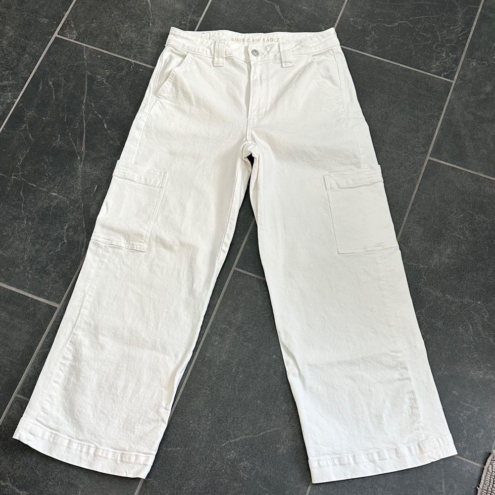 American Eagle Womens White Denim Cargo Pants
